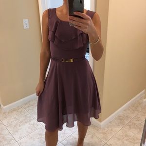 Lilac flowy dress with gold belt detail. size 2